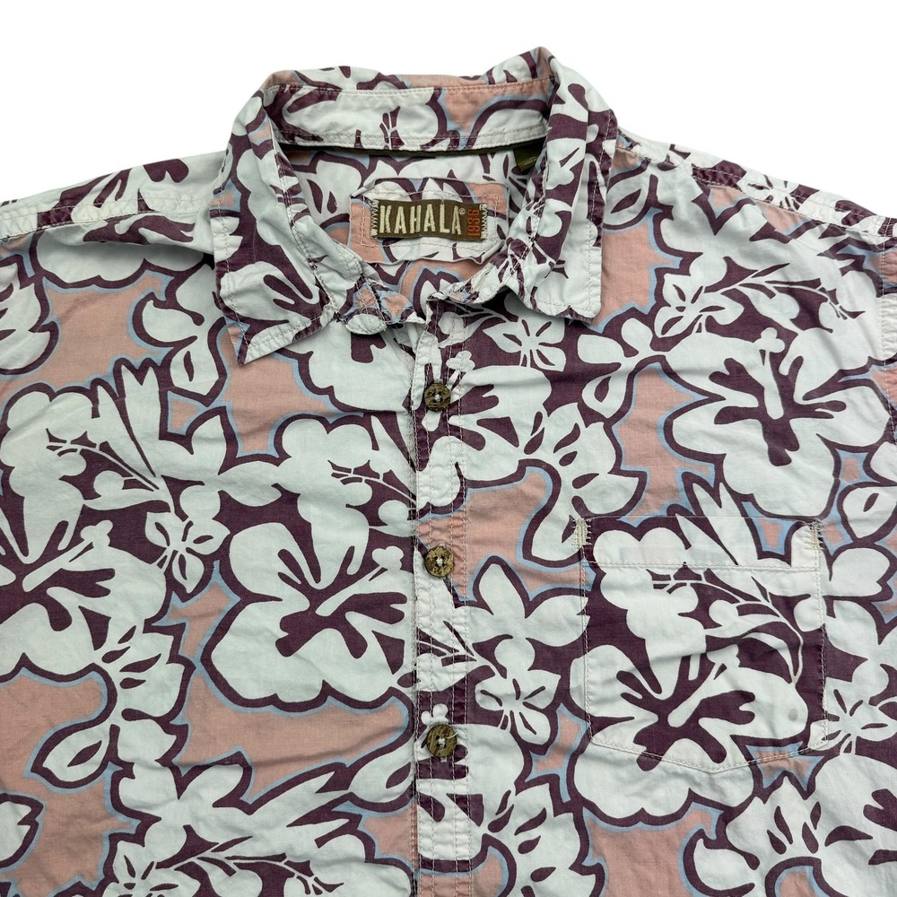 Kahala Shirt Mens XL Multicolor Short Sleeve Button Up Floral Hawaiian Cotton